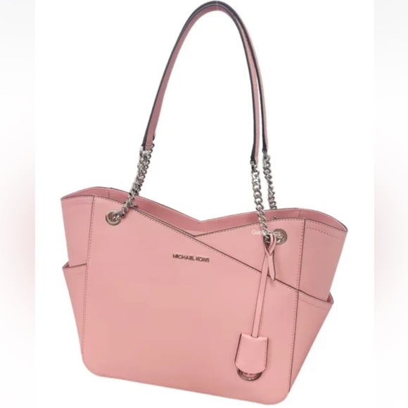 Michael Kors Jet Set Large Top Zip Chain Tote Prim Rose Saffiano Pink Leather - Picture 6 of 9